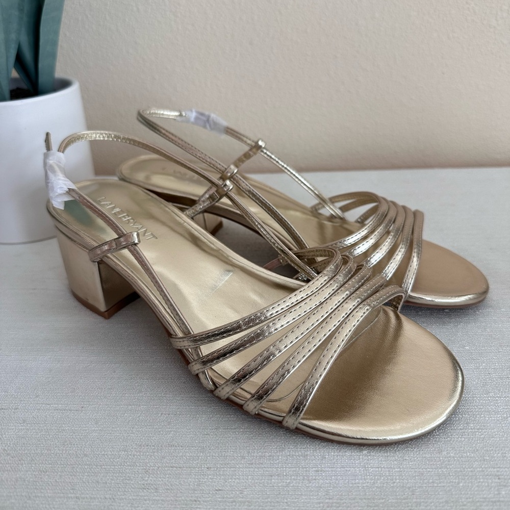 New Lane Bryant Gold Strap Block Heel Dressy Sandals Women’s 8W